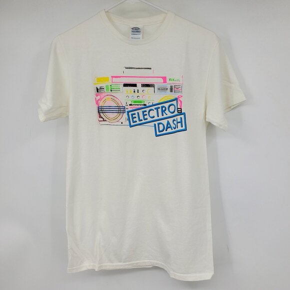 Delta Pro Weight Electric Dash White Short Sleeve Rainbow Boom Box Shirt Small - Picture 1 of 10